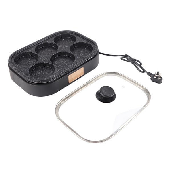 6-huls æggstegepande Nonstick-morgenmadspande Multifunktionel morgenmadsmaskine Hamburgermaskine med låg