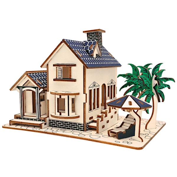 Puinen 3D-sahapeli Villa Rakennus talo malli palapeli lelu lapsille opettavaisia leluja