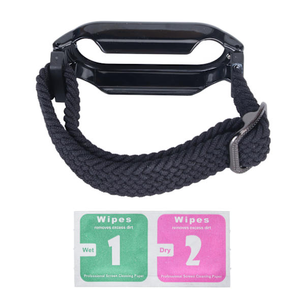 3-in-1 ranneke näytönsuojakotelo Mi Band 7:lle - rannekkeen vaihto, suojakalvo, musta ranneke, musta kotelo