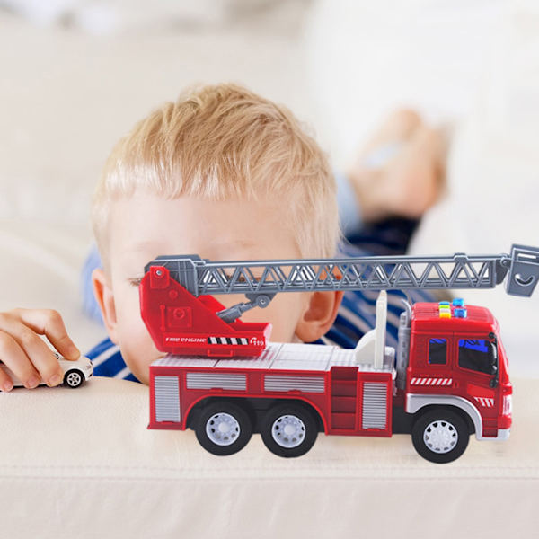 1:16 Ljud och lätt brandbil för barn Barnleksaker Friktionsdrivna tröghetsfordon Bilar Presentleksak