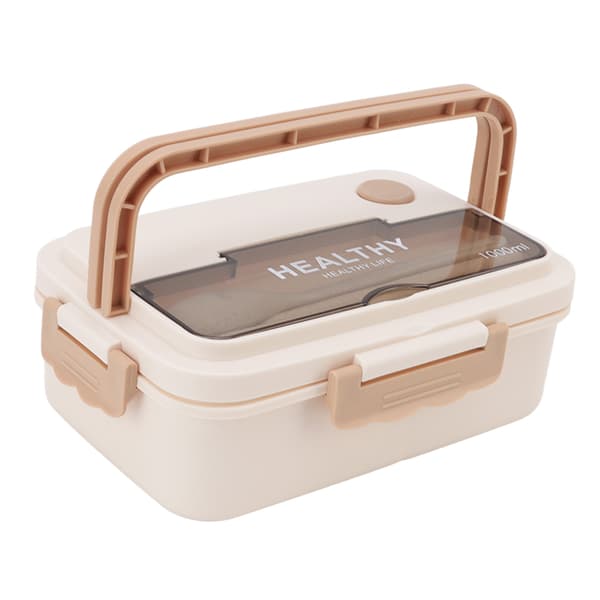 Plastic 3-Compartment Lunch Box 1000ml Microwave Safe Bento Box for Kids Adults Students Office Worker Beige