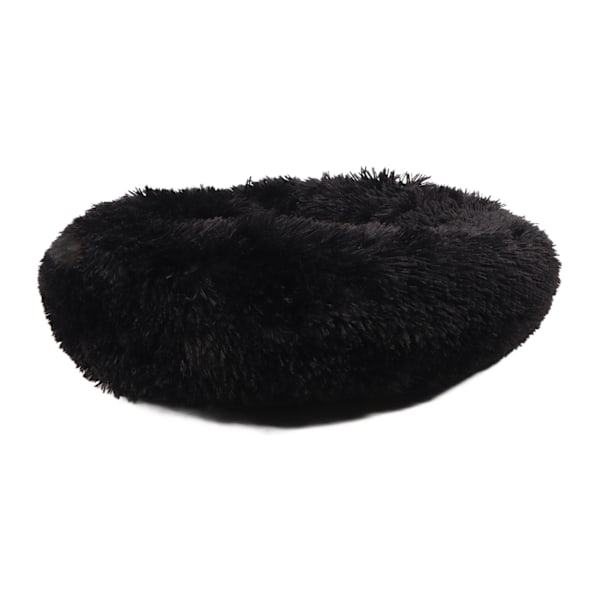 Husdyrseng Multifunktionel Sød Rund Varmt Behagelig Blød Pels Vaskbar Kattesengsmåtte til Katte Hunde Kæledyr Sort Ydre Diameter 50 cm/19,7 tommer
