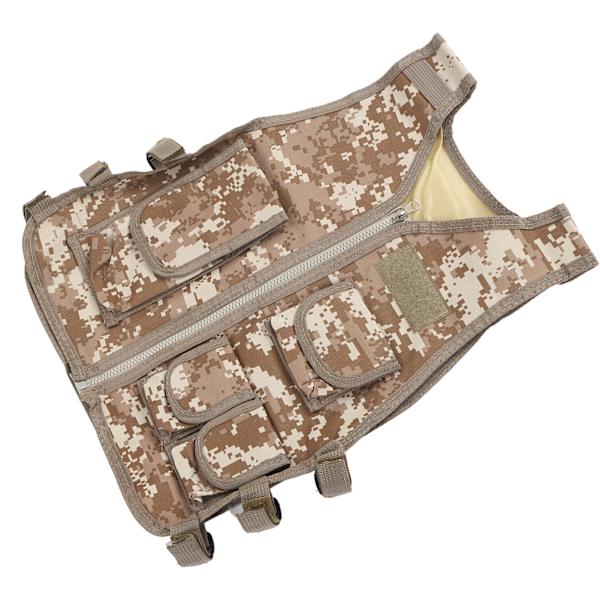 Børne Taktisk Vest Oxfordstof Justerbar Talje Multi Lommer Børnevest til Vandring Bjergbestigning Camouflage S