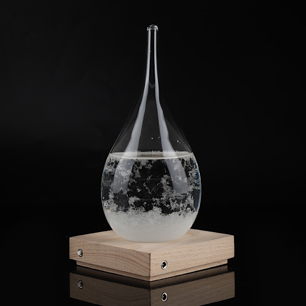 Stormglas Drop-formad Storm Bottle Desktop väderstationsprediktor med LED-träbas (M)