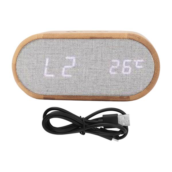 Träväckarklocka USB trådlös laddning Trä LED Digital Display Ljudkontroll för sovrum multifunktionell present