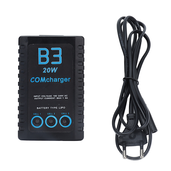 Batteribalansladdare för 2‑3S polymermodell flygplanslitiumbatteri 7,4V/11,1V 20W 1,6A B3EU-kontakt 100‑240v