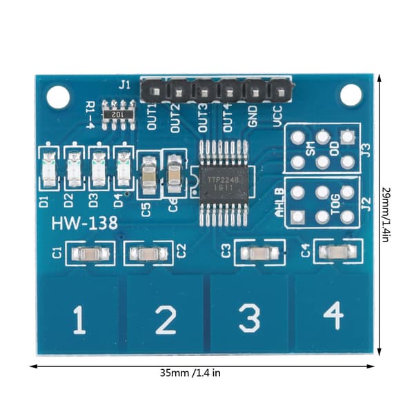 5 stk. berøringsbrytermodul TTP224 kapasitiv 4 kanaler digital sensor elektrisk utstyr