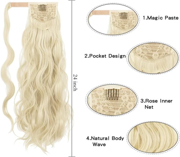 Lang bølget hestehale-forlengelse Clip Ponytail Extension Syntetisk 70cm