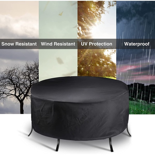 Cirkulärt trädgårdsbord, runt uteplatsbord ja stolsöverdrag, kraftigt Oxford uteplatsmöbelöverdrag vindtätt, vattentätt & anti-UV - 120x75cm