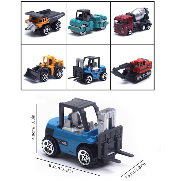 6 kpl Mini Rakennusajoneuvot Automallit Leikkikalut Lapsille Seos Kaivinkone Kuorma-auto Autot Sarja Lahja Lapsille
