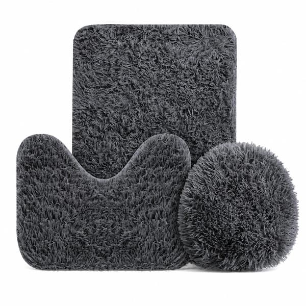 Baderomsmatte Sett 3-delt, Sklisikkert Hurtigtørkende, Mykt Fluffy, Antiskli, Maskinvaskbart