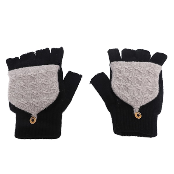 1 par vinterstrikkede fingerløse handsker dobbeltsidet opvarmning USB-opvarmede handsker til kvinder mænd sort