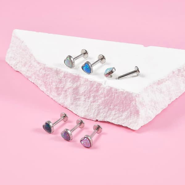 16G Hjertebruskøreringer for kvinner 8mm rustfritt stål øredobber med flat bakside øredobber Labret Monroe lepperinger rosa