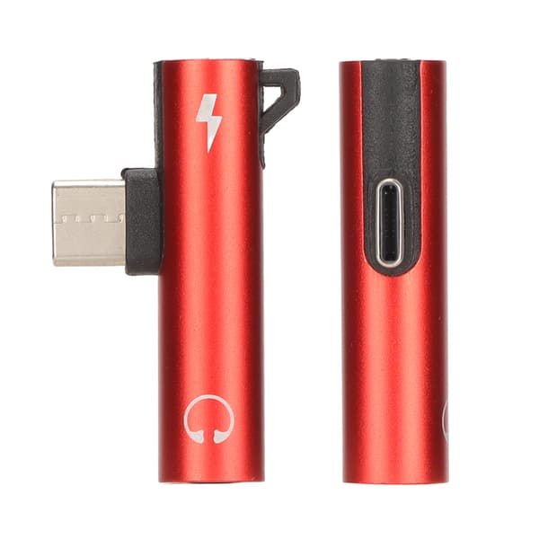 2 STK USB C til 3,5 mm Lydadapter 2 i 1 Lydopladning USB C til Lydstik ABS USB C til Lydstik til Telefon Tablet Rød