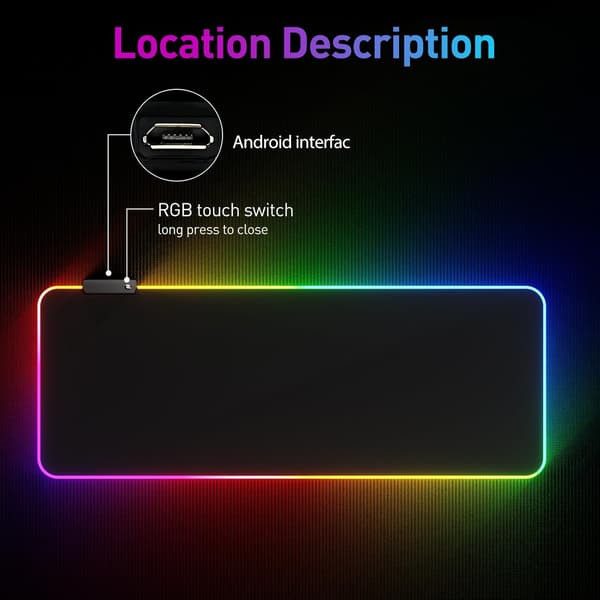 RGB-belyst musemåtte, LED-musemåtte, stor musemåtte – 250 × 350 × 3 mm – FarveæskeKompatibel medpakning