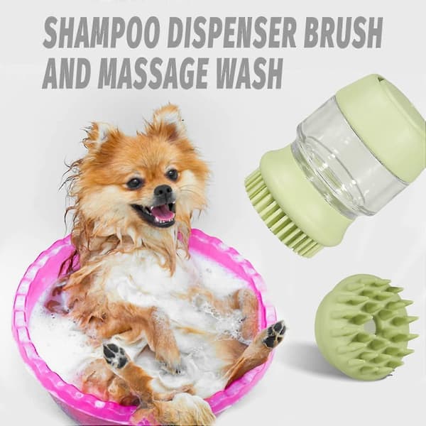 Multifunktionel kæledyrsbadebørste til hunde- og kattevask, beroligende massage, blødt hår, silikonekam med shampoo green