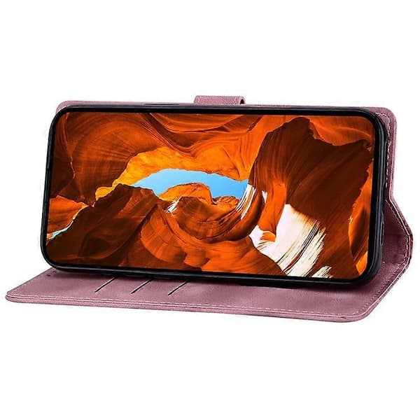 Kompatibelt med iPhone 16 Plus läderfodral präglad rutig plånboksfodral med stativ och vikbart lock Pink