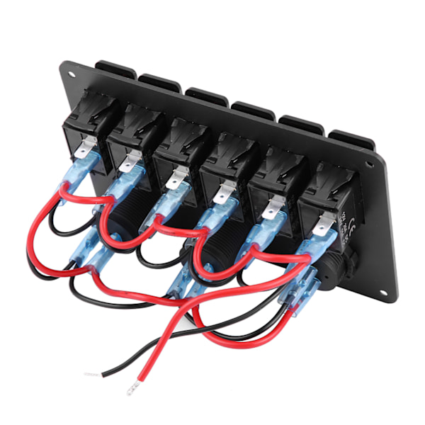 12V 24V 6-paikkainen Autovene Merelle LED-kytkimet Kaksi USB-liitäntää Volttimittari Tupakansytytin Punainen