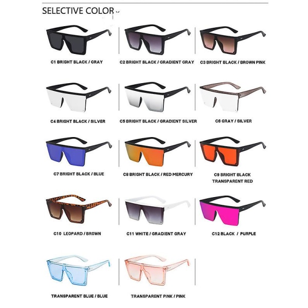 Vintage Flat Top Oversized Solbriller - For kvinner Menn Big Frame Uv400 Beskyttelse Trendy Square Eyewear Outdoor I
