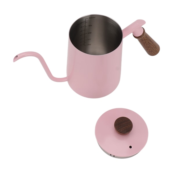 600 ml svanhals kaffekokare 304 rostfritt stål lång pip vattenkokare trähandtag hälla över kaffe tekanna rosa