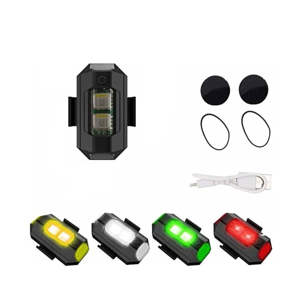 Led flygplansblixtljus USB laddning, 4 färger led strobe drone Nattvarningsljus för motorcykel, dirtbike, e-cykel, Rc-bil, Rc-båt, Dron