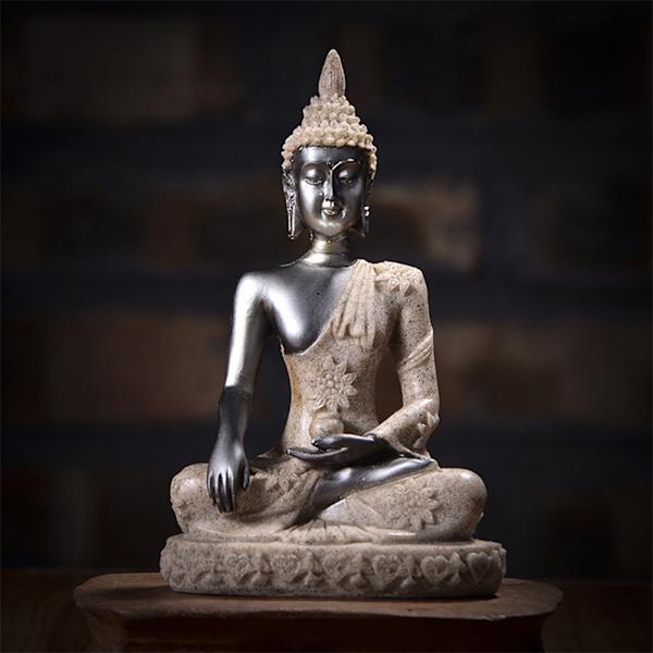 Meditoiva istuva Buddha-patsas Veistoshahmo käsityö kotiin sisustukseen pöytäkoristeluun (#1)