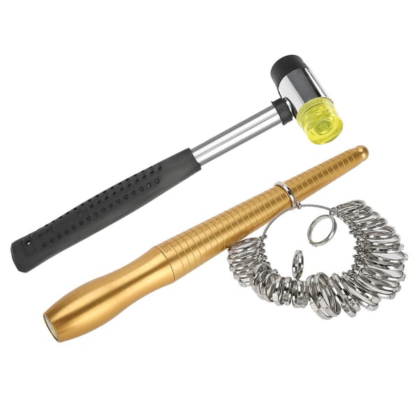 3pcs / Set Ring Mandrel Sizer Finger Measuring Stick Handle Hammer Jewelry Tool