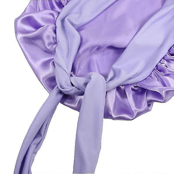Satinhætte Sovehætte med bindebånd Nathætte Purple
