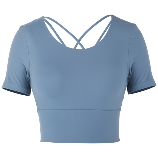 Women Summer Sexy Sports Short Sleeve Tops for Yoga Fitness Workout Sport AccessoriesMedium Blue Gray M