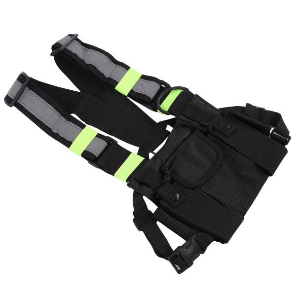 Multifunktionell nylon vattentät bröstväska reflekterande säkerhetsverktygsväst för utomhusbruk (svart fluorescerande grön)
