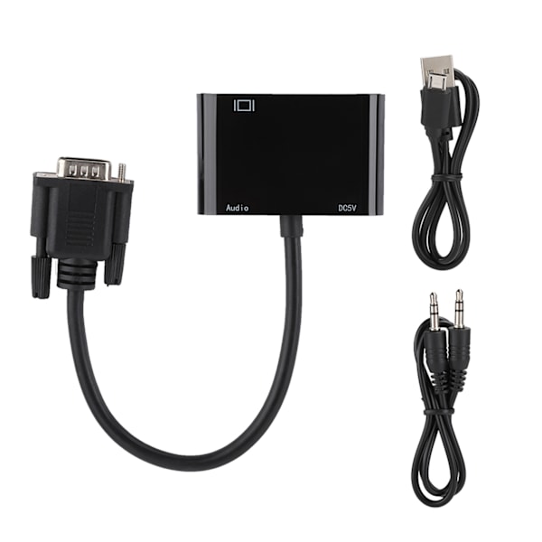 Plug-and-Play VGA til HDMI HD Videokonverterer Kabeladapter for dataprojektor