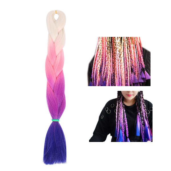 Jumbo flätat hår Vit Rosa Lila Mörkblå Gradient Färg Syntetisk Twist Flätor Hårförlängningar