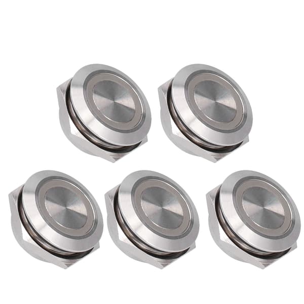 5pcs Momentary Push Button Switch Metal Auto Reset Ultra-thin Waterproof with LED 19mm DC3~6V Yellow