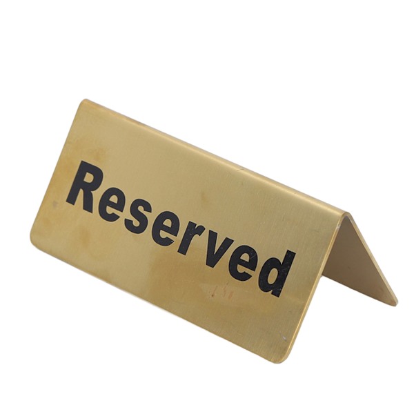 Bordsskilte i metal, robust rustfrit stål, dobbeltsidet, pladsbesparende bordsskilte i guld til fest, bryllup, hotel, reserveret