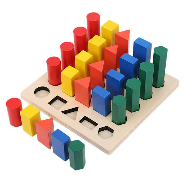 Trä baby geometriska byggstenar Färgglada baby block Game Pedagogisk leksak gåva