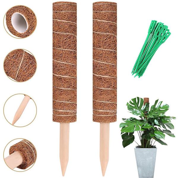 2 pcs Moss Pole for Cheese Plant Stackable Moss Stick with 20 Zip Ties for Extending Monstera Pothos Vines