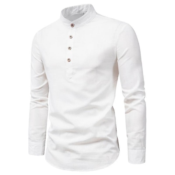Slim Fit Herr Solid Färg Långärmad Halvöppen Skjorta Vit XXL