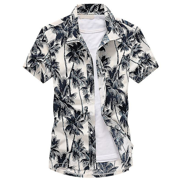 Hawaiian Summer Herr Vit Aloha Strandskjorta Casual Button Up Top