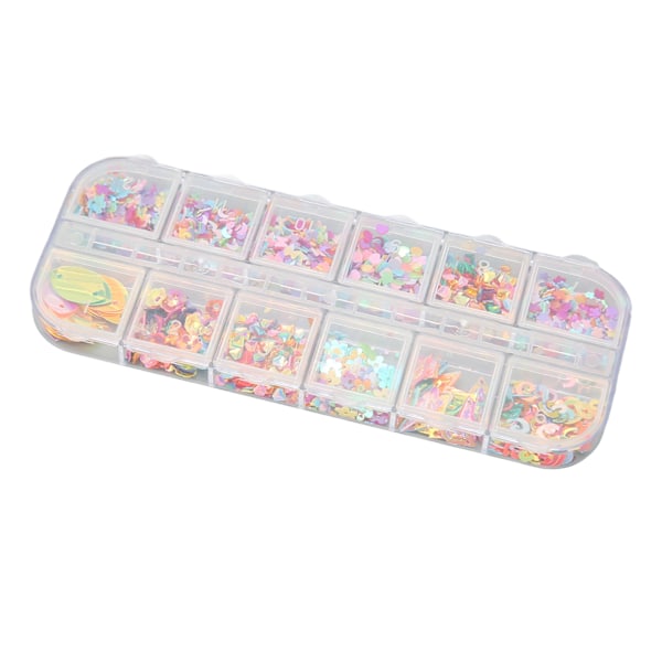 12 Fack Färgade Paljetter 4st Nagelglitterflingor DIY Dekaler Konfetti Konst Glitter Paljetter