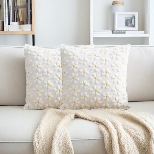 Kuddfodral Mönstrad Kudde 45×45cm Bondgårdsdekor Lämplig för Soffa Semester, Vårinredning (Vit) Set om 2