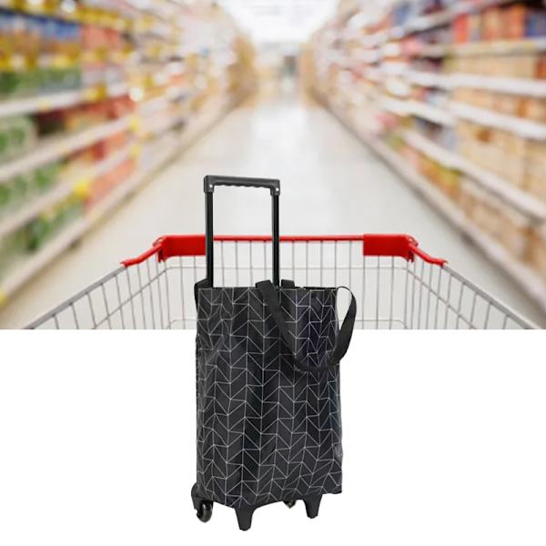 Kauppakärry Taittuva Kannettava Ruokakärry Oxford-Kangaskärry Pyörillä Teleskooppikahva Matkoille Black Line