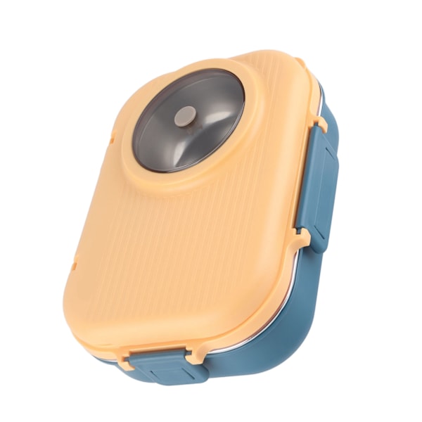Termisk Lunchbox 1100ml Dubbellager 3 Grid Design 304 Rostfritt stål Bento Box med ätpinnar Sked Soppskål Blå Gul