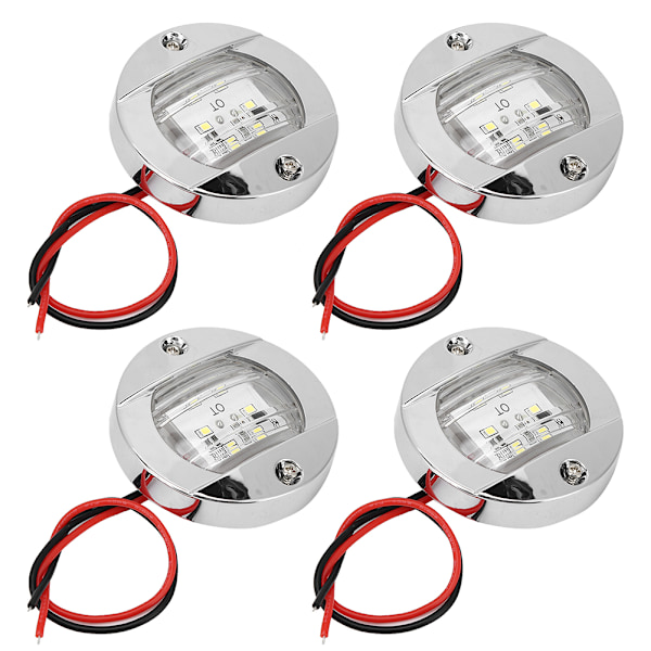4 stk. Klar Linse LED Rund Navigation Bagbord Hvid Lys 12V Krom Vandafvisende til Båd Yacht Lastbiler