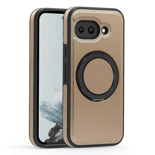 Til Google Pixel 9a-cover med ringstativ kompatibelt med MagSafe PU-læder bagside - grå Multicolor Desert Gold