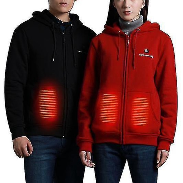 Uppvärmd Full Zip Hoodie för Män och Kvinnor - Svart - Storlek 2XL