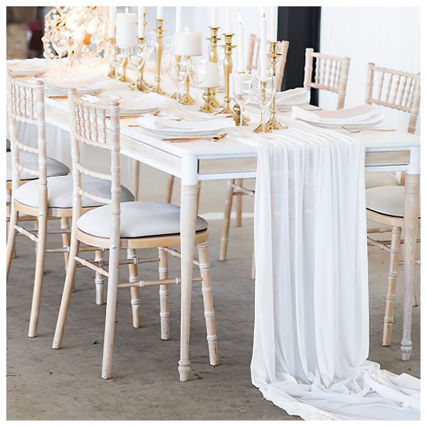 Valkoinen pöytäjalka hääsifonki pöytäjalka 70 x 300 cm pitkät pöytäkiskot ulkona pöydän koristeluun
