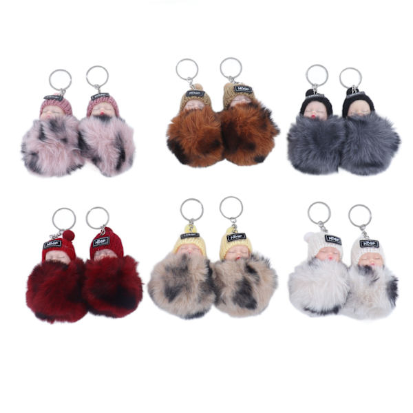 12 st sovande babyhänge nyckelring plysch fluffig söt emulerande docka för handväska NO.892-19