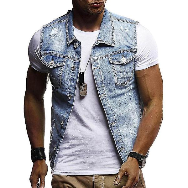 Miesten Slim Fit Hihaton Denim-liivi Vaaleansinisessä