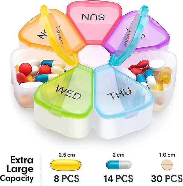 Bärbar veckoorganisatör, Iave 7 Day Tablet Box Case Medicine Flaskor