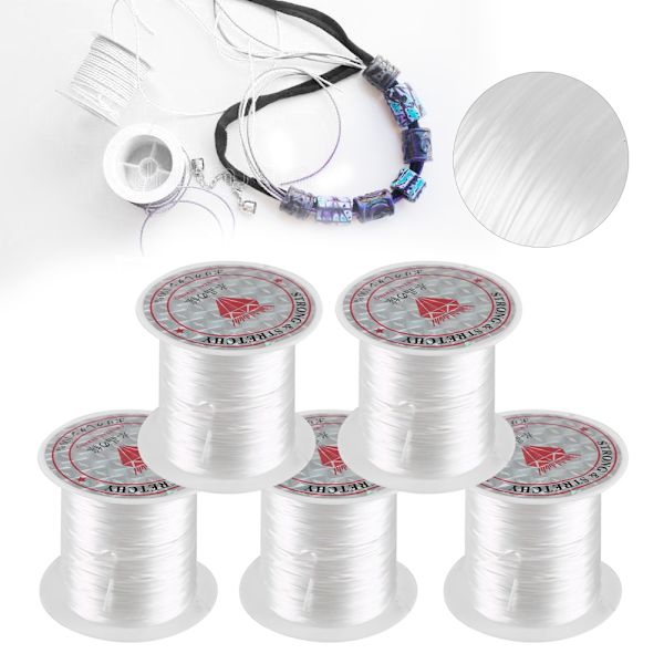 5 ruller Crystal Line Beads String Wire Smykke Material Elastisk Tråd for Smykke DIY (Hvit)